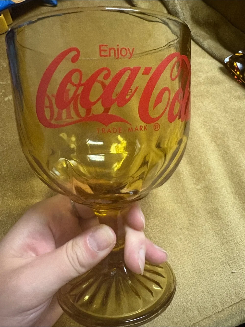 Coca-Cola Amber Goblet Glass with Red Logo vintage